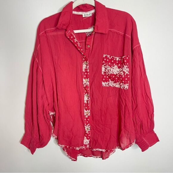 Free People balloon sleeve light weight oversized shirt NWOT - Picture 2 of 11